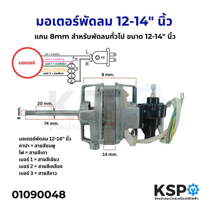 มอเตอร์พัดลม ทั่วไป 12-14 นิ้ว แกน 8mm อะไหล่พัดลม