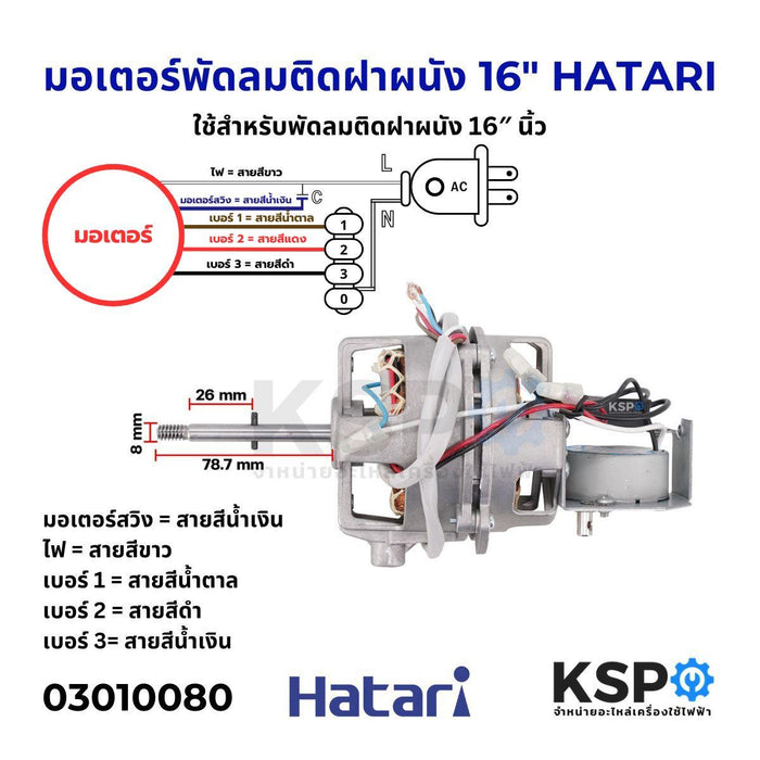 มอเตอร์พัดลม 16″ HATARI ฮาตาริ ติดฝาผนัง Fan Motor (Wall Mount Fan) อะไหล่พัดลม